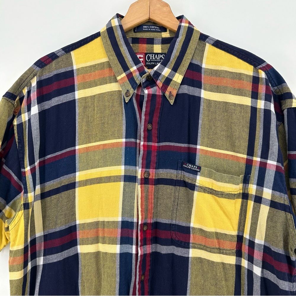 Chaps Ralph Lauren Shirt Mens L Plaid Button Down‎ Short Sleeve Vintage